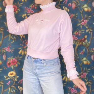 Sweat "Tommy Hilfiger" Upyclé en coton AVEC DES PETITES IMPERFECTIONS (Taille unique du 32 au 36)